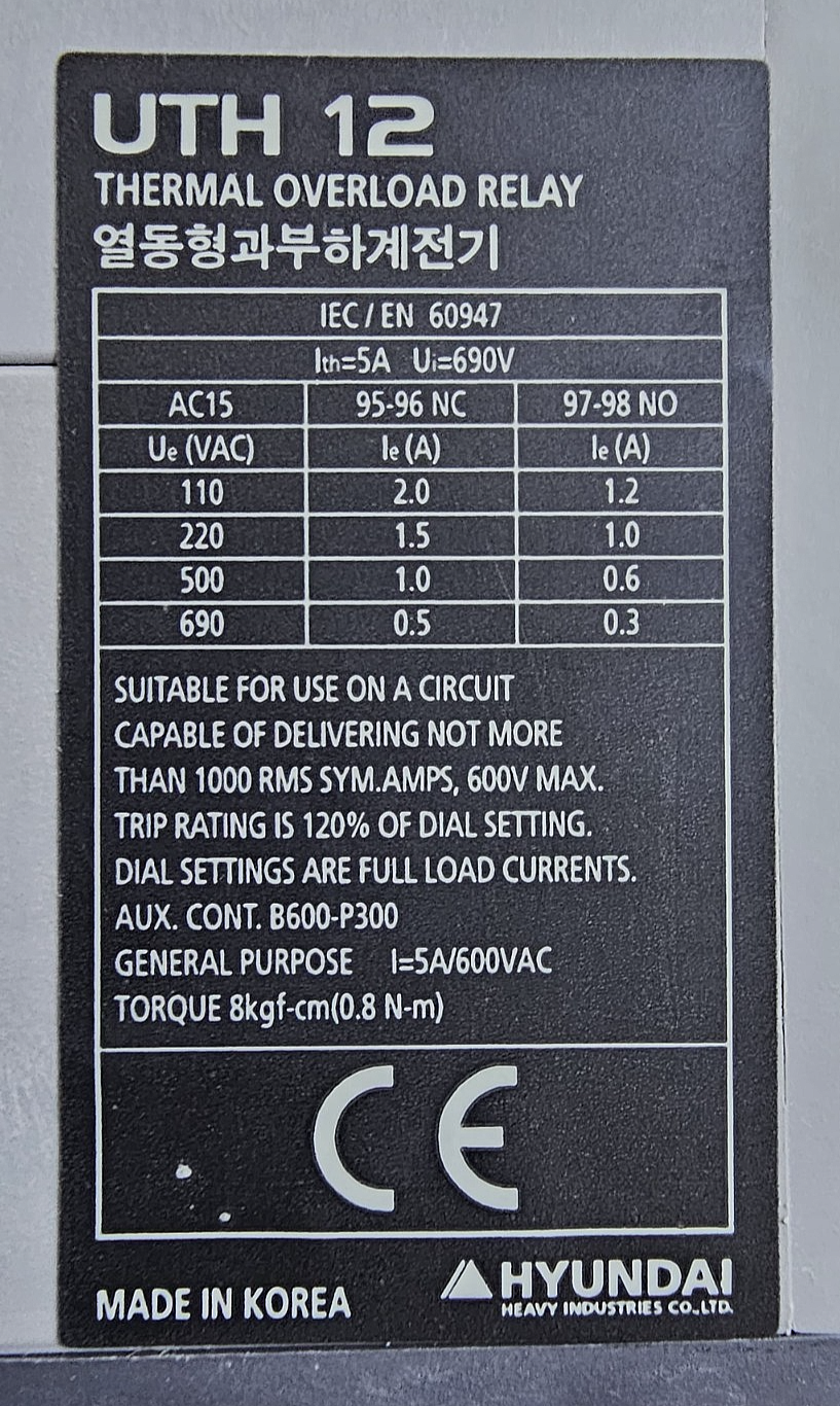 Hyundai UTH 12K A0012S Thermal Overload Relay |8 A to 12 A| 690V, Made in Korea3
