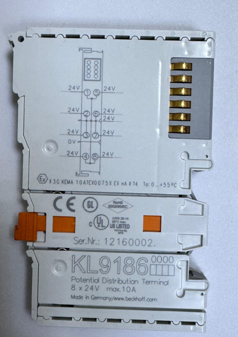Beckhoff KL9186 Potential Distribution Terminal – 8 x 24V, Max. 10A, DIN Rail0