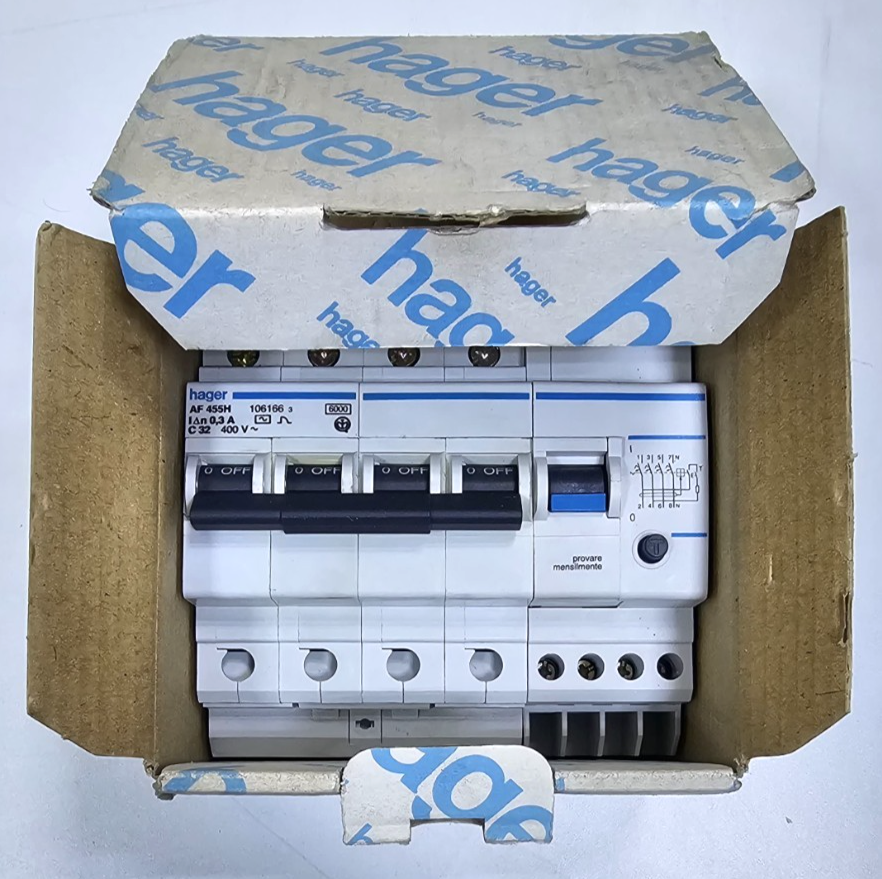 Hager AF455H RCBO | 300mA | C32A | 4Pole | 6kA | Type A | Made in France1