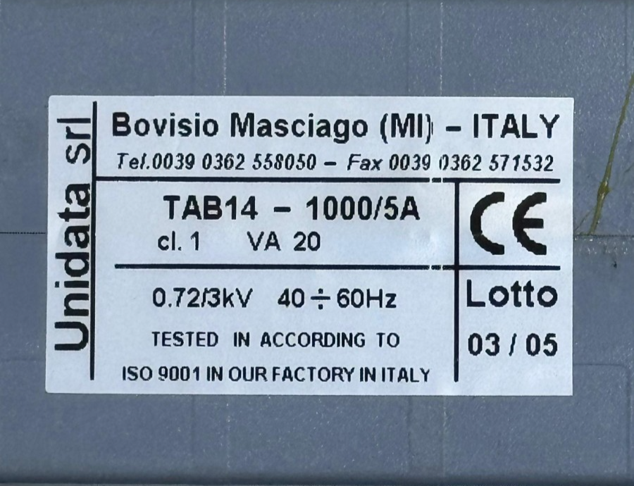 Unidafa SRL  | TAB141000/5A | Current Transformer | Made in Italy2
