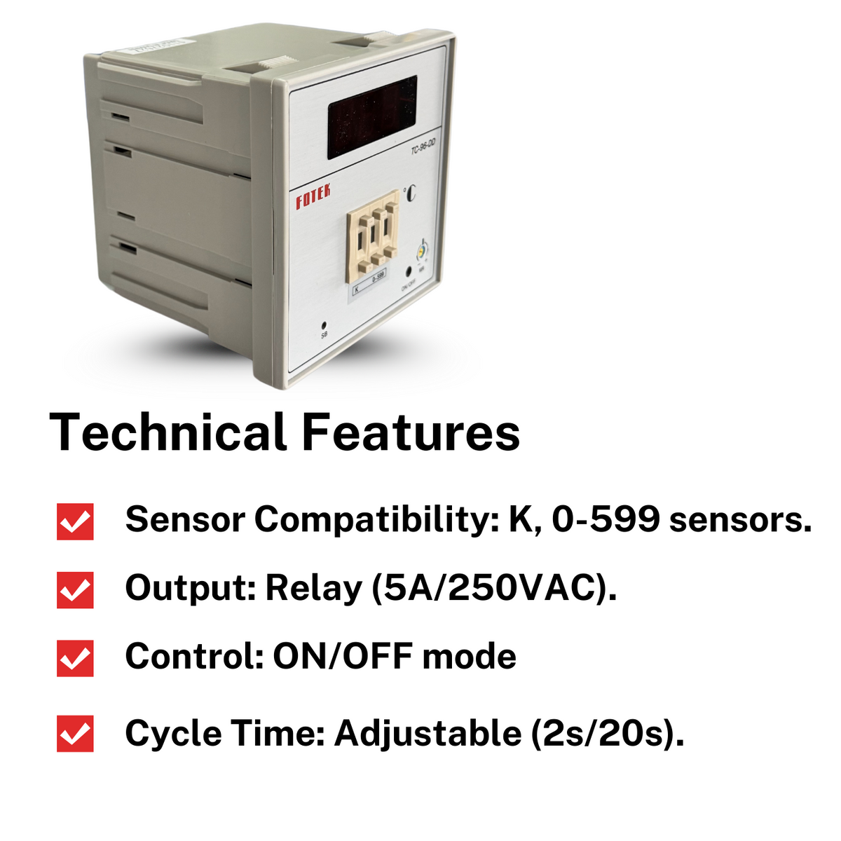 Fotek TC96 DD R5S Temperature Controller | K, 0 599 Sensor Compatibility3