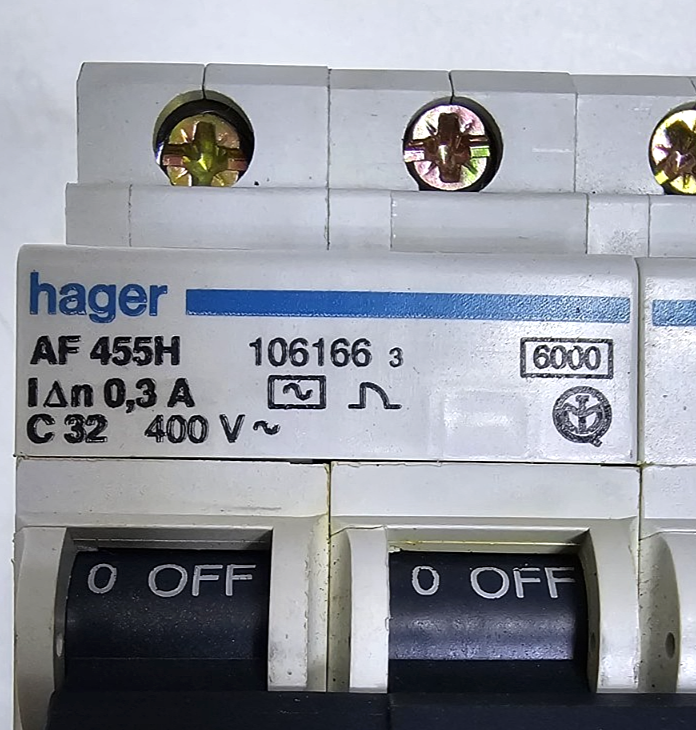 Hager AF455H RCBO | 300mA | C32A | 4Pole | 6kA | Type A | Made in France2