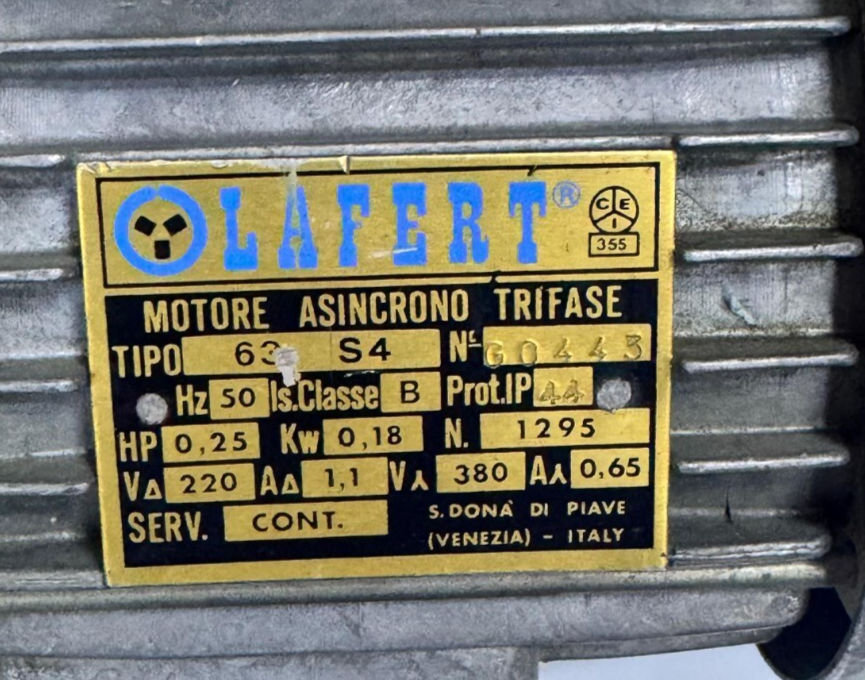 LFERT G0443 ThreePhase Asynchronous Motor | 0.25 HP / 0.18 kW2