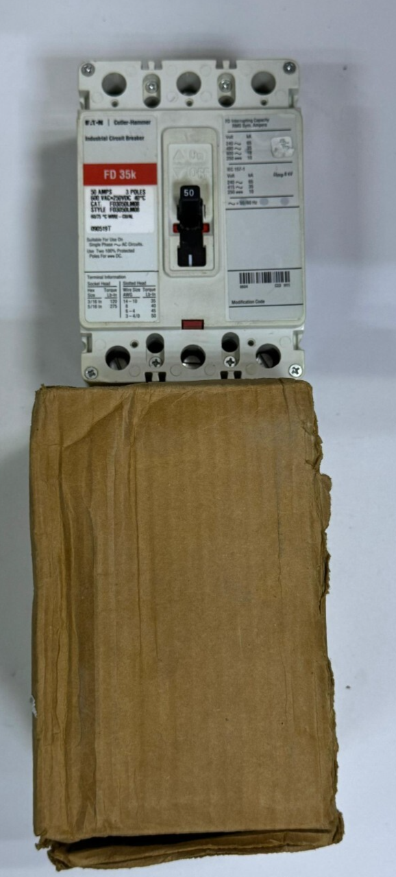 EATON CutlerHammer FD3050LM08 Circuit Breaker – 50A, 3Pole, 600VAC/250VDC0