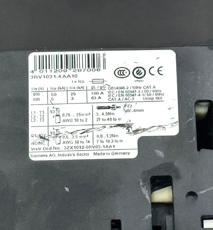 Siemens SIRIUS 3RV10314AA10 |Motor Protection Circuit Breaker – Made in Germany3
