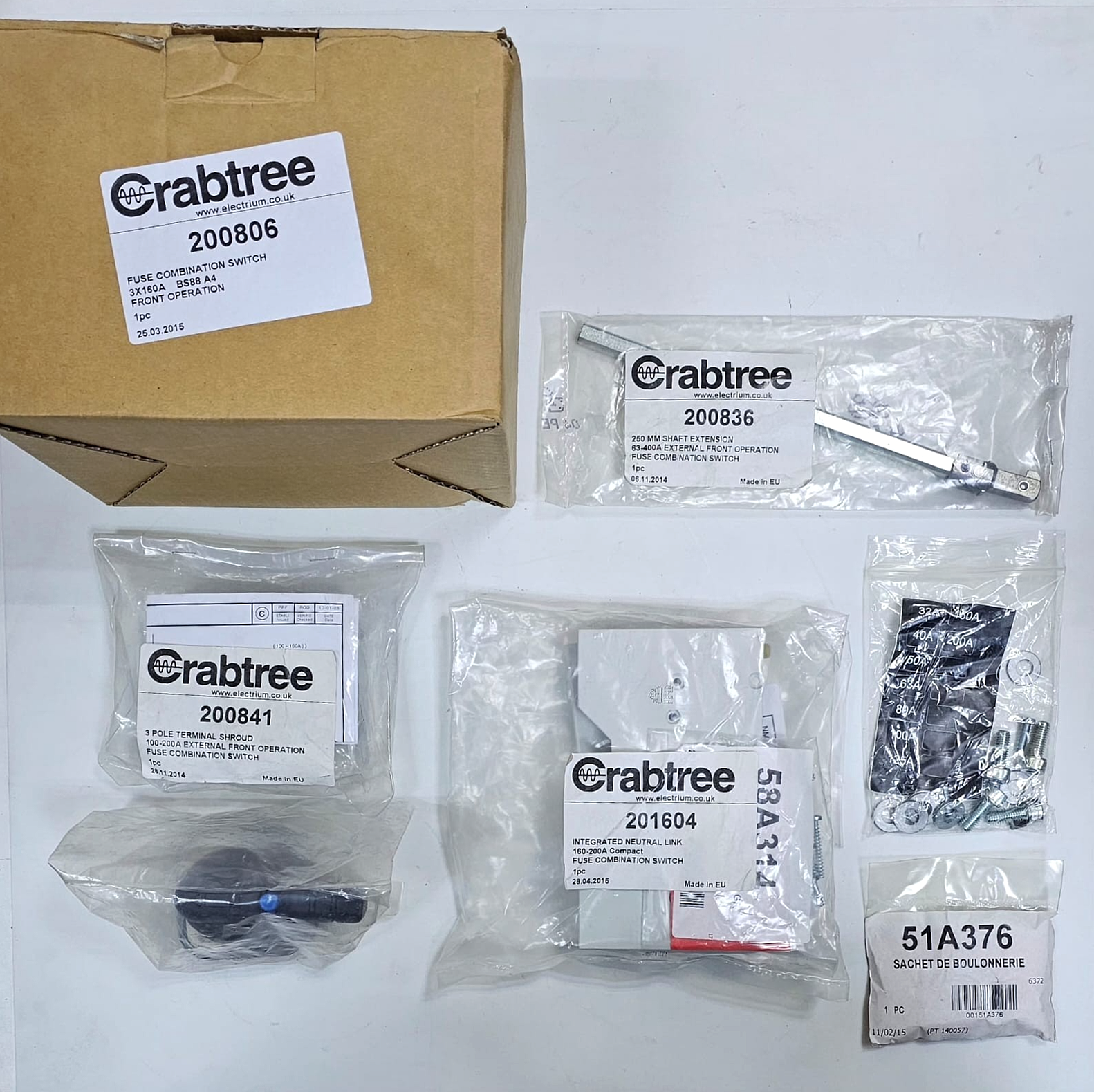 Crabtree 200806 Switch Disconnector Fuse Set 19KP1603N, 160A 750V~ Ui Fast Ship1