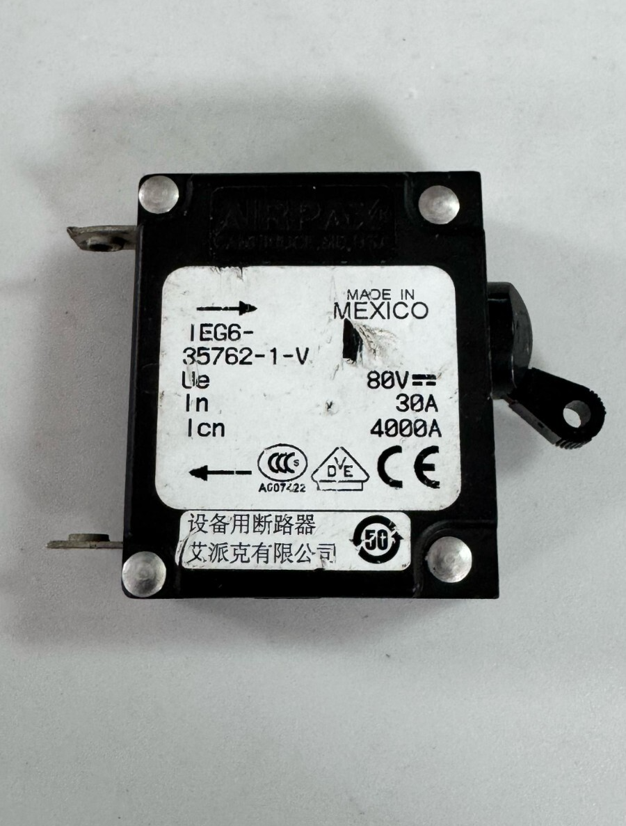 Airpax IEG6357621V Line Switch  30A,  Max 80V, 53 Delay,|  37.5 Trip Amps2