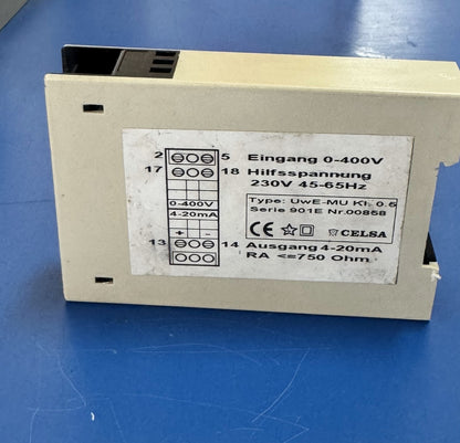 CELSA UWEMU Voltage Transducer – 0400V Input, 420mA Output, 230V AC Supply2