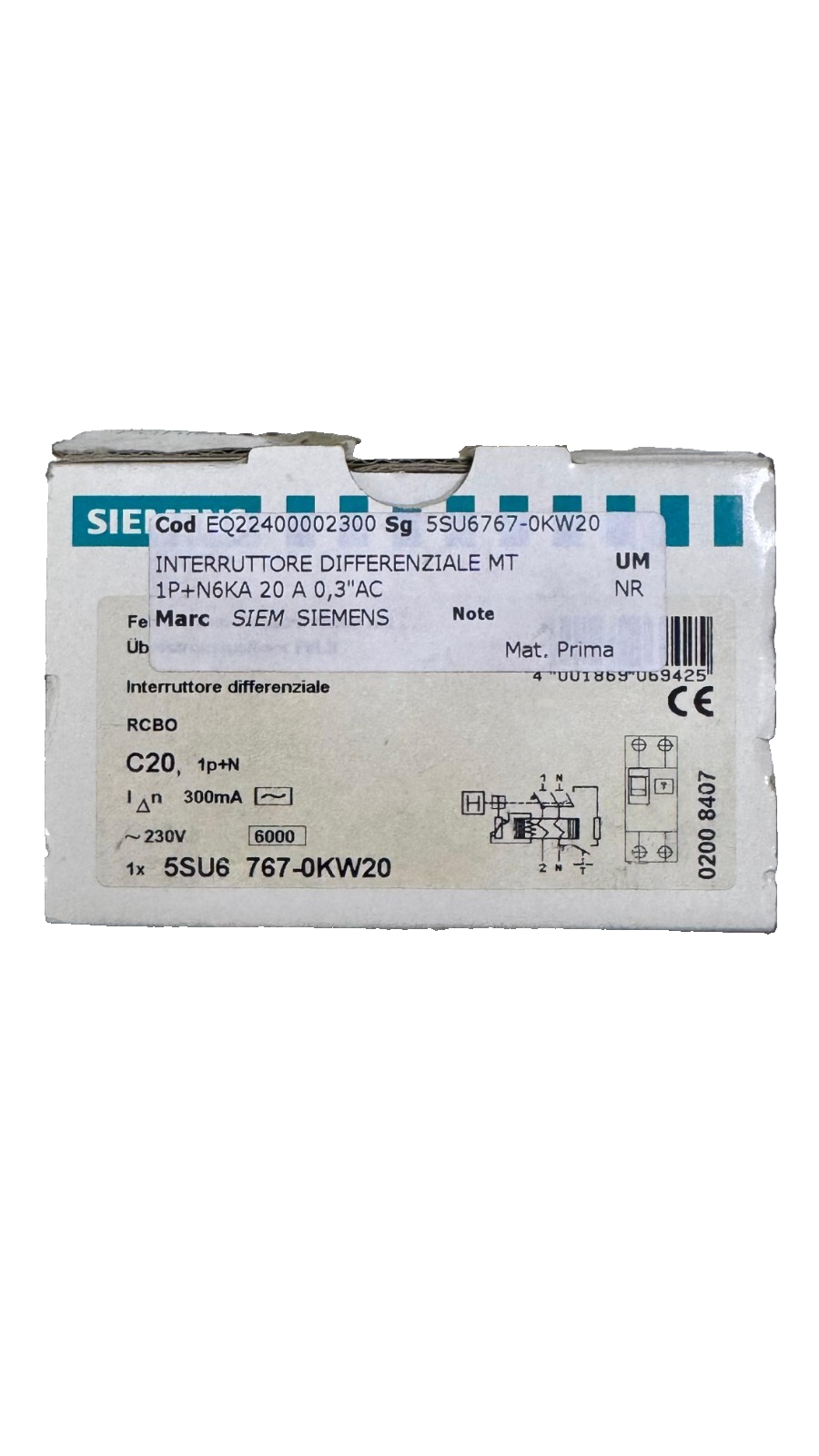 Siemens 5SU67670KW20  Residual Current Circuit Breaker  230V | 20 A | 0.3AC6