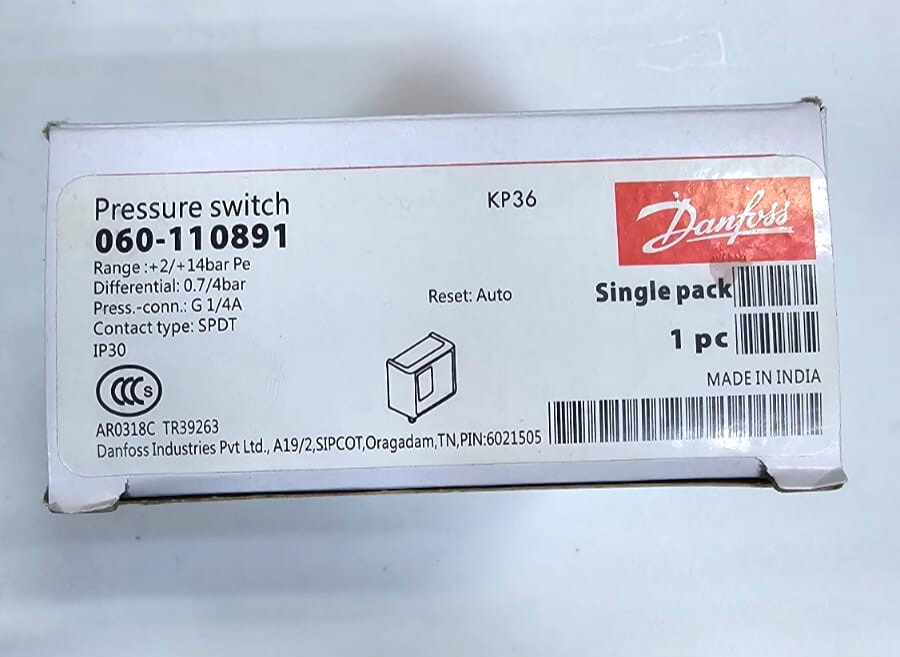 Danfoss KP36 Pressure Switch | 060110891 | +2 to +14 Bar | Auto Reset | SPDT2