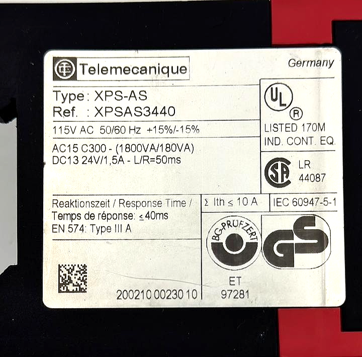 Telemecanique Preventa XPSAS Safety Relay XPSAS3440 | 115V AC | Germany Made3