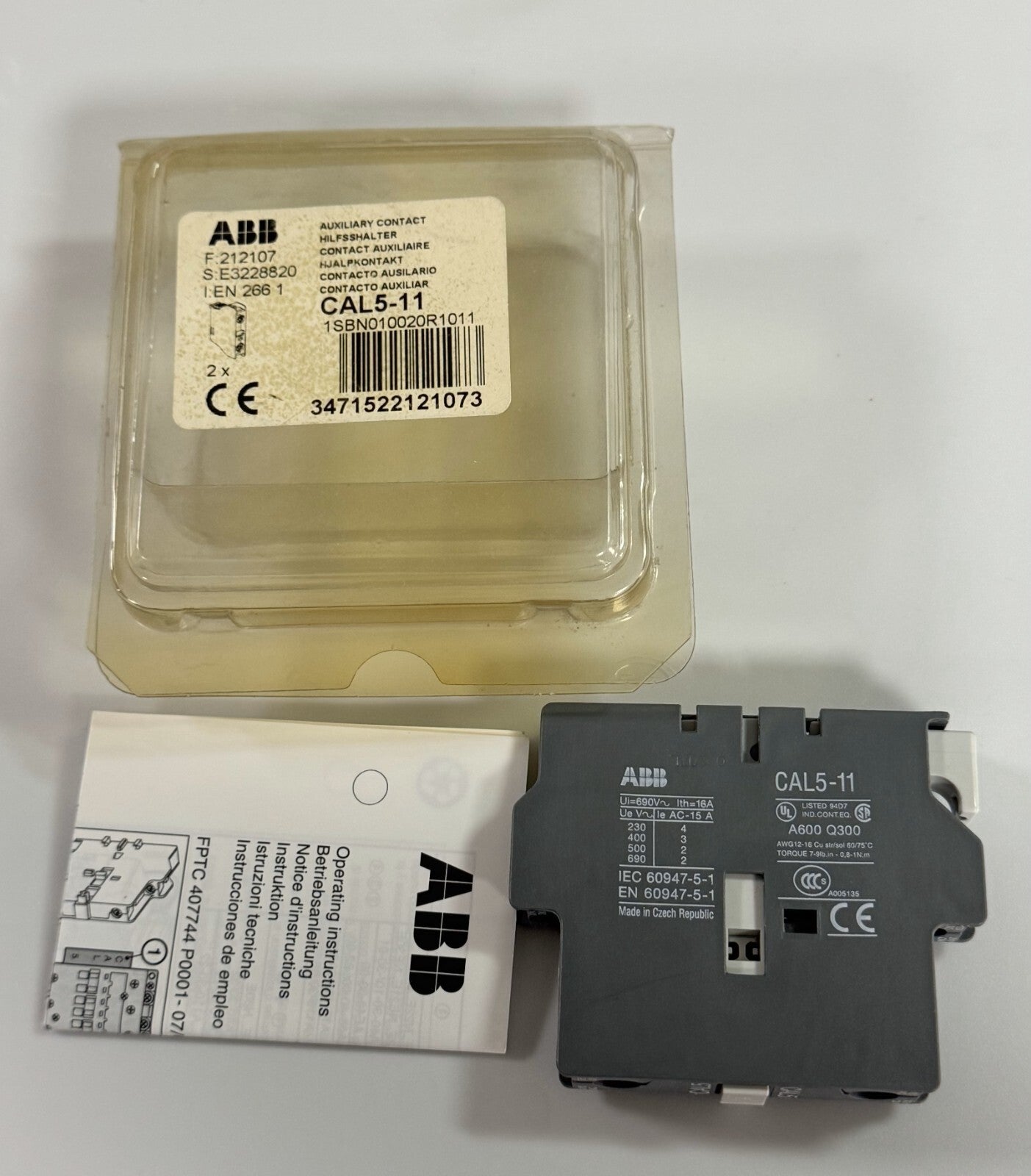 ABB CAL511 Auxiliary Contact Block | 1NO+1NC | Side Mount | CE Certified0