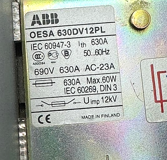 ABB OESA 630DV12PL 630A SwitchFuse | HeavyDuty Industrial Protection Switch8