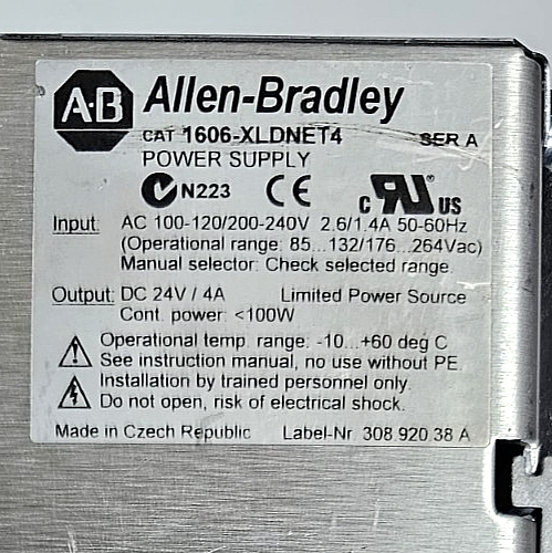 AllenBradley 1606XLDNET4 Power Supply – 24V DC / 4A | 100W1
