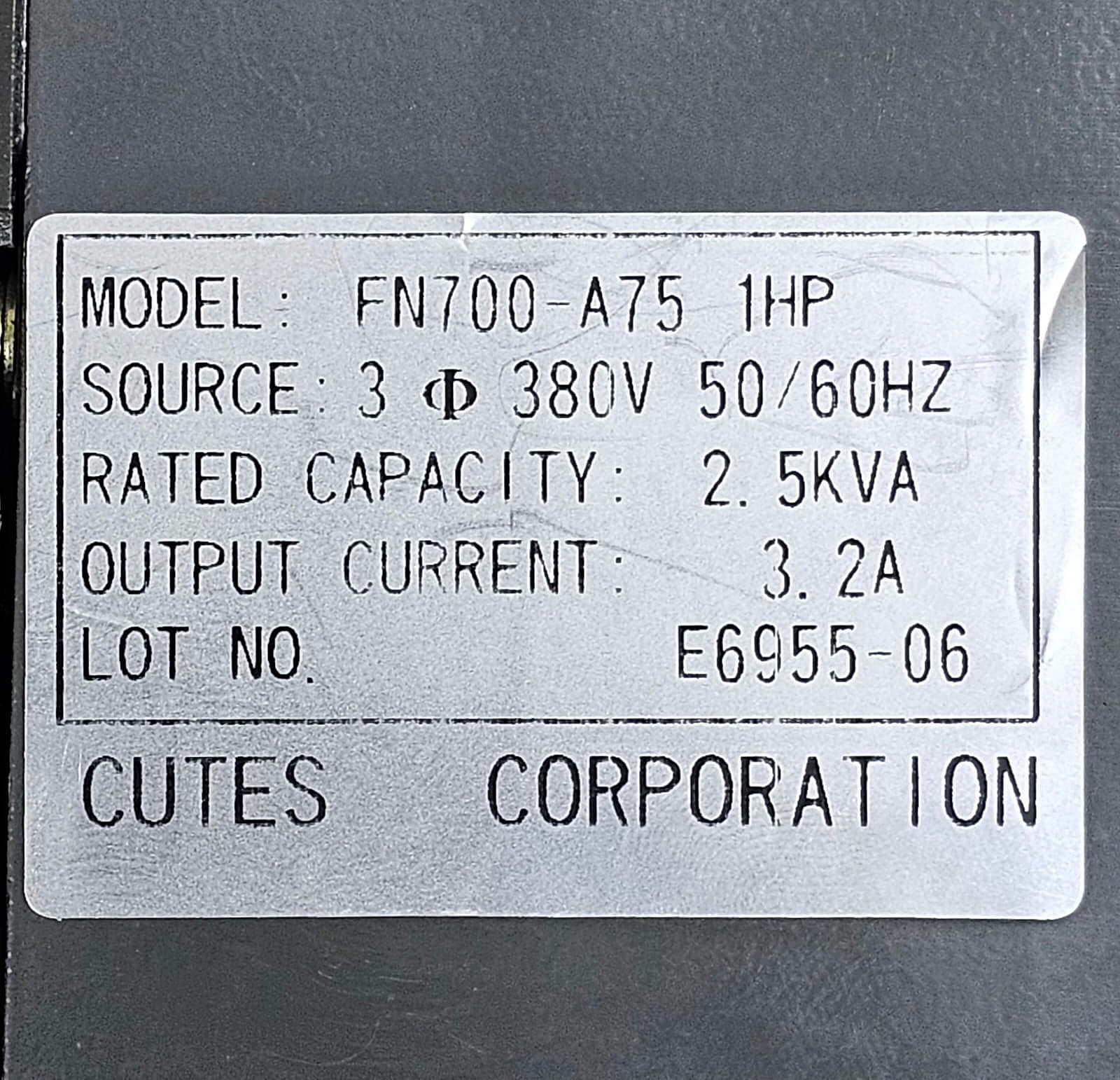 Cutes Corporation FN700A75 PWM Transistor Inverter | Variable Speed Controller2