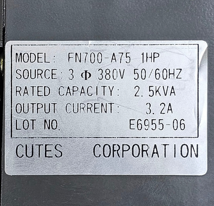 Cutes Corporation FN700A75 PWM Transistor Inverter | Variable Speed Controller2