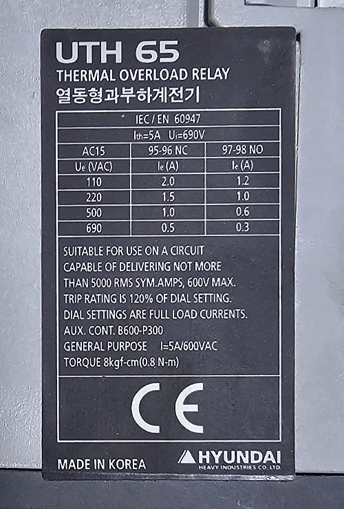 Hyundai UTH65K A0022S Thermal Overload Relay | 15A to 22A | 690V, Made in Korea3