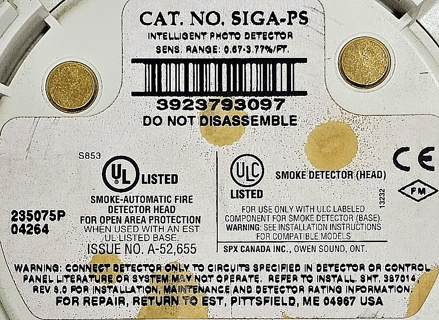 EST SIGAPS | 3923793097 | Smoke Detector | Made in USA3