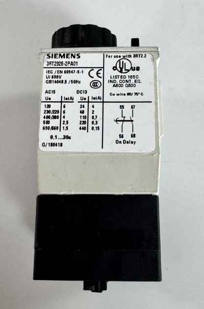Siemens 3RT29262PA01 On Delay Timer Relay 0.1–30s 690V 6A2