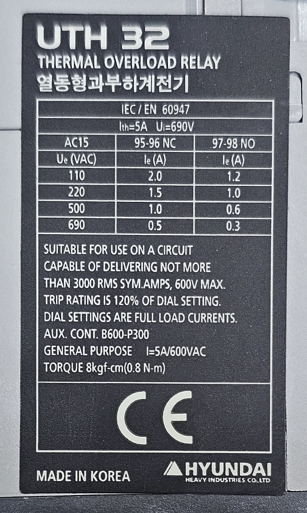 Hyundai UTH32K A0003S Thermal Overload Relay | 2 A to 3 A | 690V, Made in Korea3