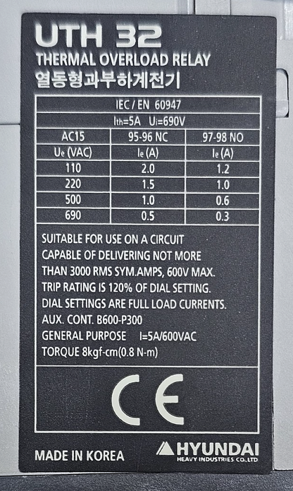 Hyundai UTH32K A0003S Thermal Overload Relay | 2 A to 3 A | 690V, Made in Korea3