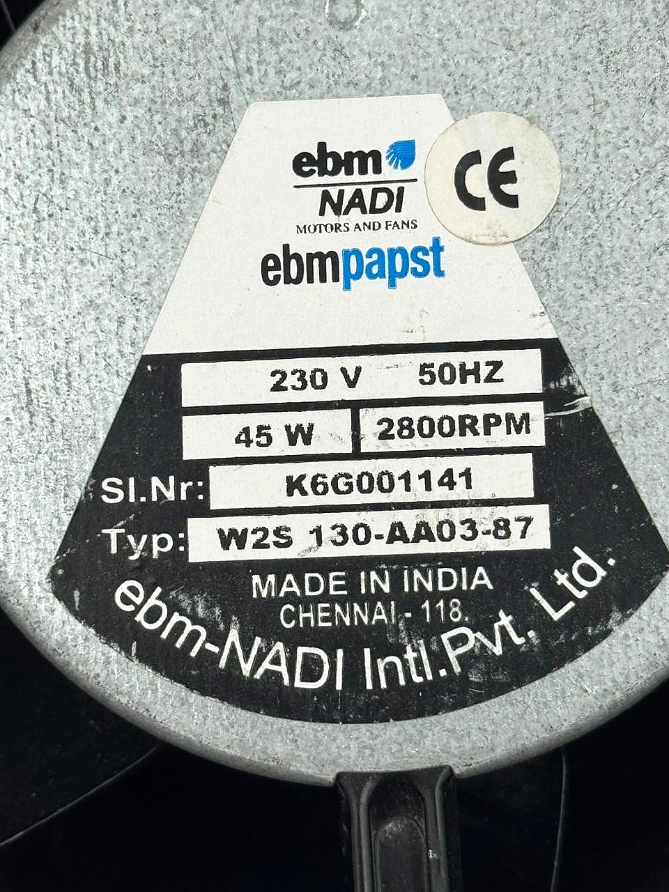 ebm NADI W2S130AA0387 Axial Fan | 230V 50Hz 45W | 2800 RPM | Made in India2