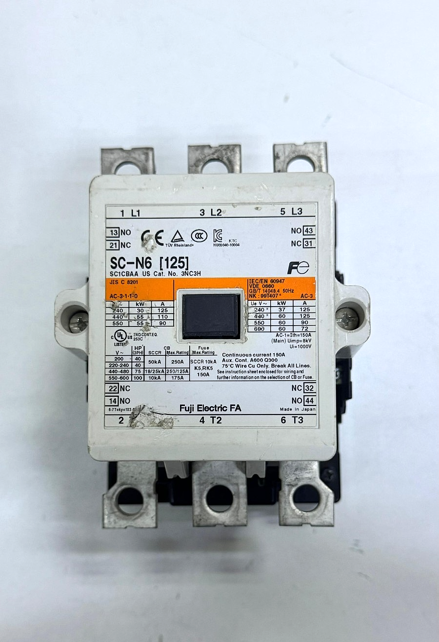 Fuji Electric | SCN6 | Contactor – 125A, AC/DC Coil (200250V AC / 200240V DC)0