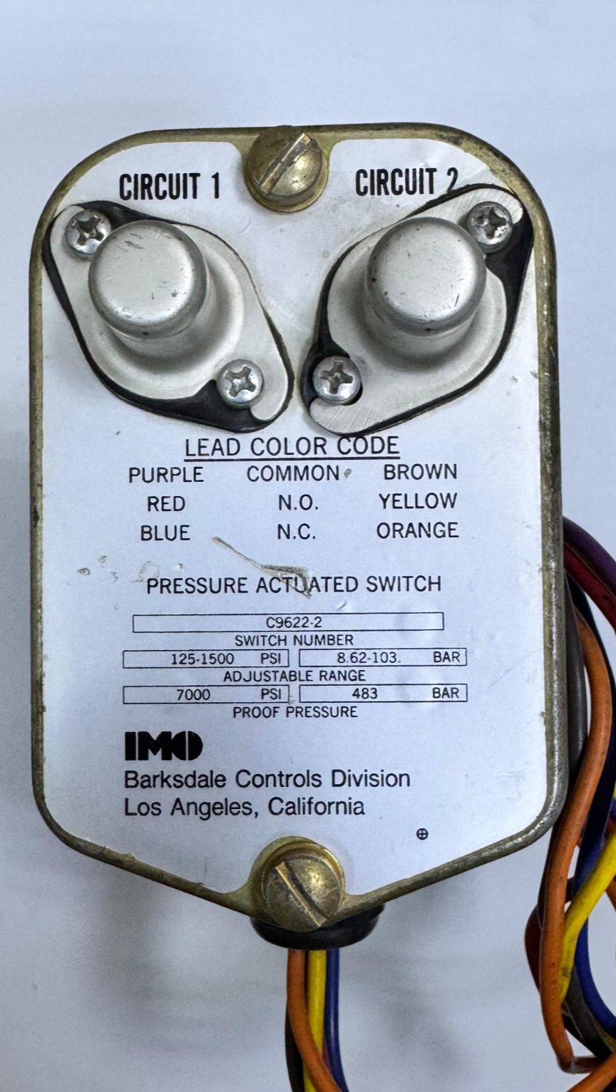 Barksdale C96222 Pressure Actuated Switch | Adjustable 8.62–103 PSI1