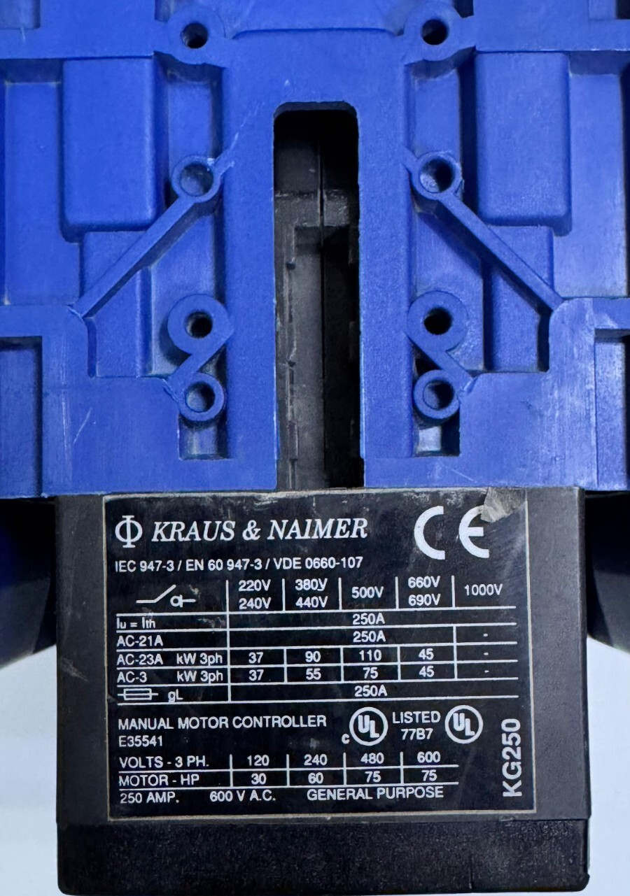 KRAUS & NAIMER KG250 Manual Motor Controller – 250A, 600V AC,1