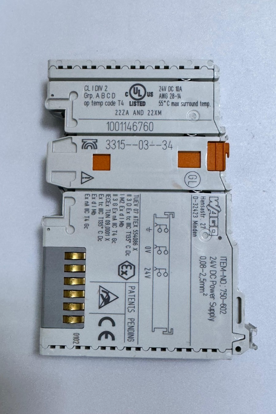 WAGO 750602 Power Supply Module – 24V DC, 0.08–2.5mm² Wiring, DIN Rail Mount0