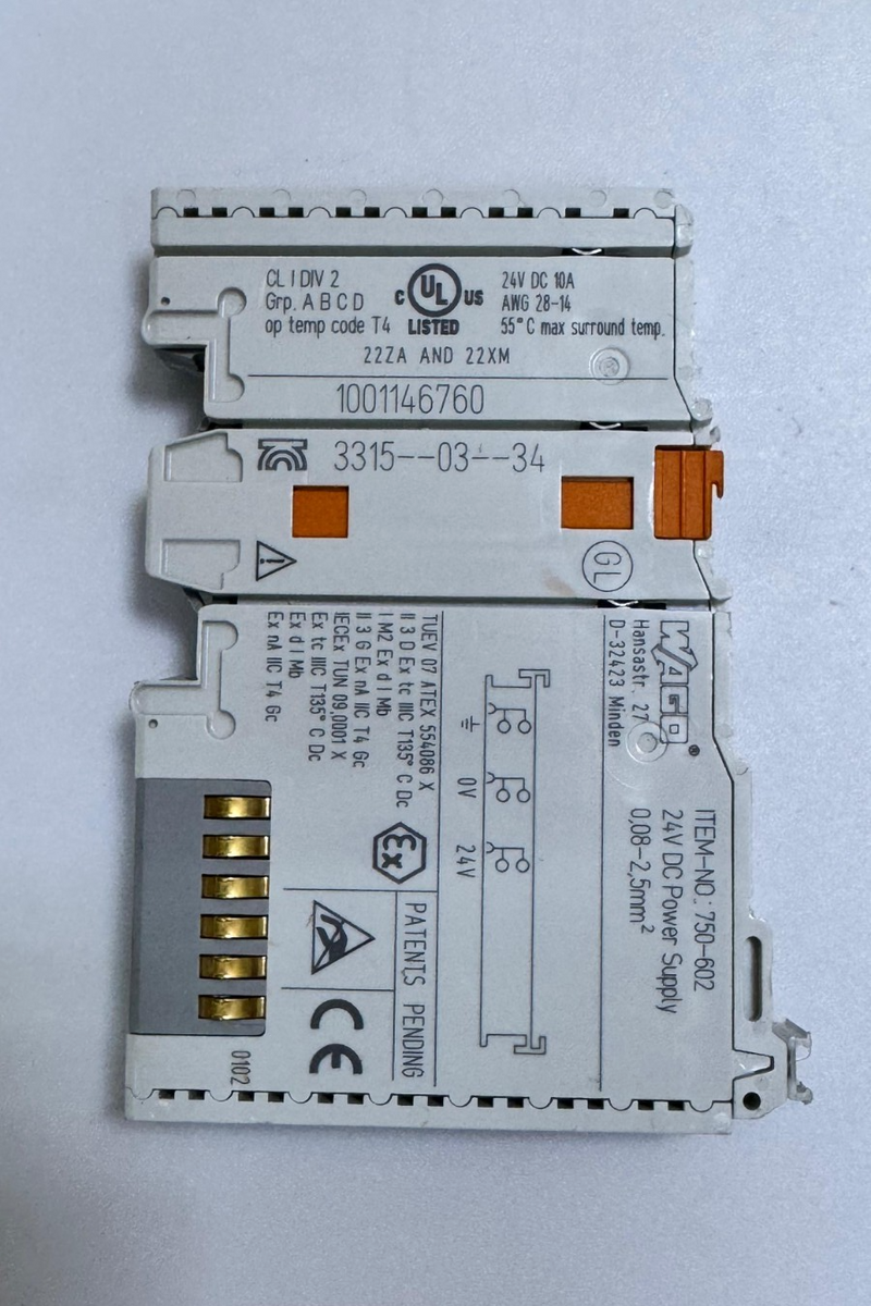 WAGO 750602 Power Supply Module – 24V DC, 0.08–2.5mm² Wiring, DIN Rail Mount0