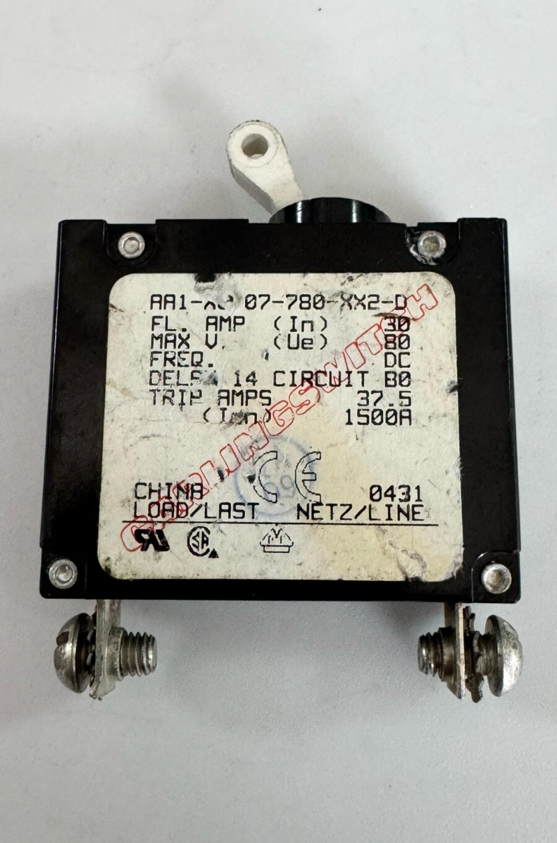 Carlingswitch AA1XO07780XX2D Circuit Breaker – 30A DC, 80V Max0
