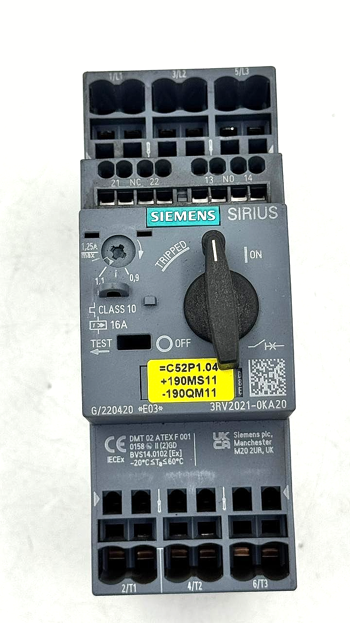 Siemens 3RV20210KA20 Motor Protection Circuit Breaker | 0.9–1.25A ( 1 pcs )1