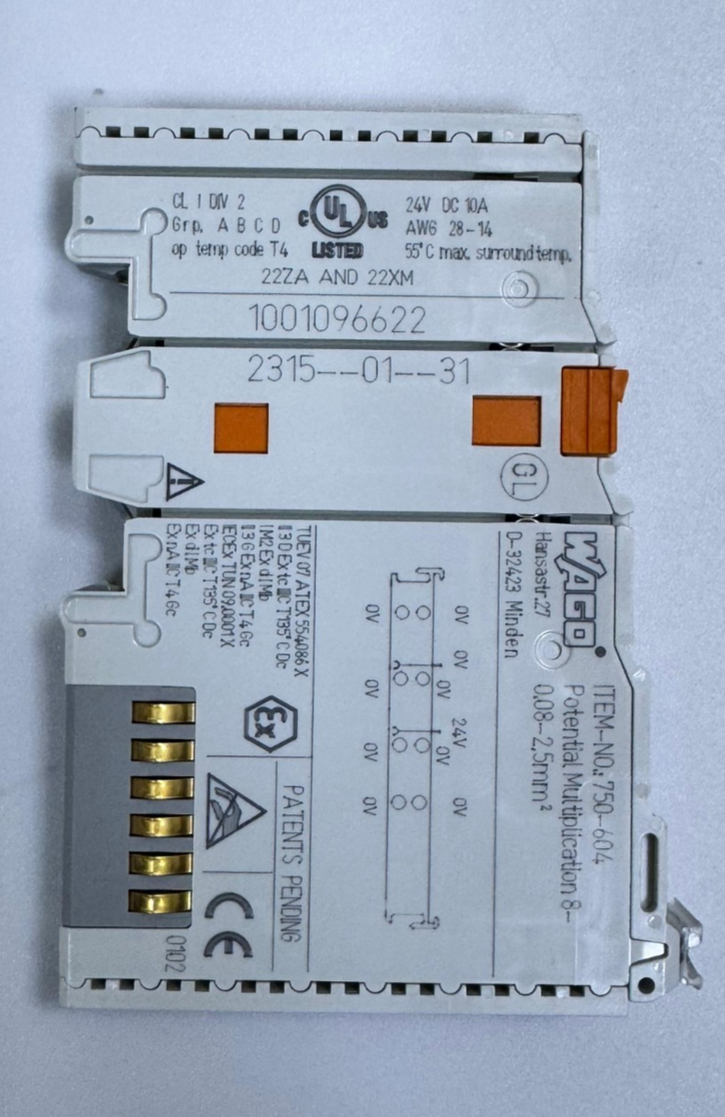 WAGO 750604 Potential Multiplication Module – 8Way, 0.08–2.5mm², DIN Rail0