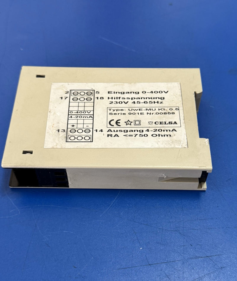 CELSA UWEMU Voltage Transducer – 0400V Input, 420mA Output, 230V AC Supply0