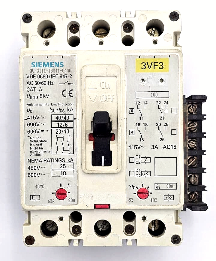 Siemens 3VF31111BQ410AA0 | Circuit Breaker | 80A | 3Pole | Made in Germany0
