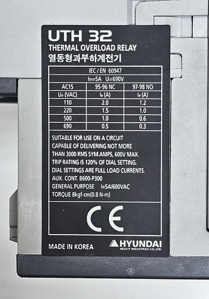 Hyundai UTH 150K A0115S Thermal Overload Relay | 115 A | Made in Korea7