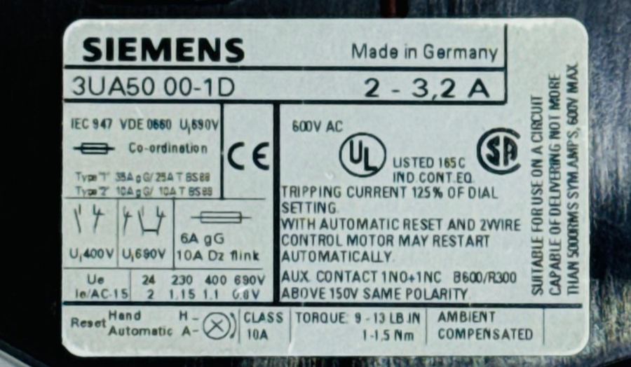Siemens |  3UA50001D |  Overload Relay | 3.2 A | Made in Germany3