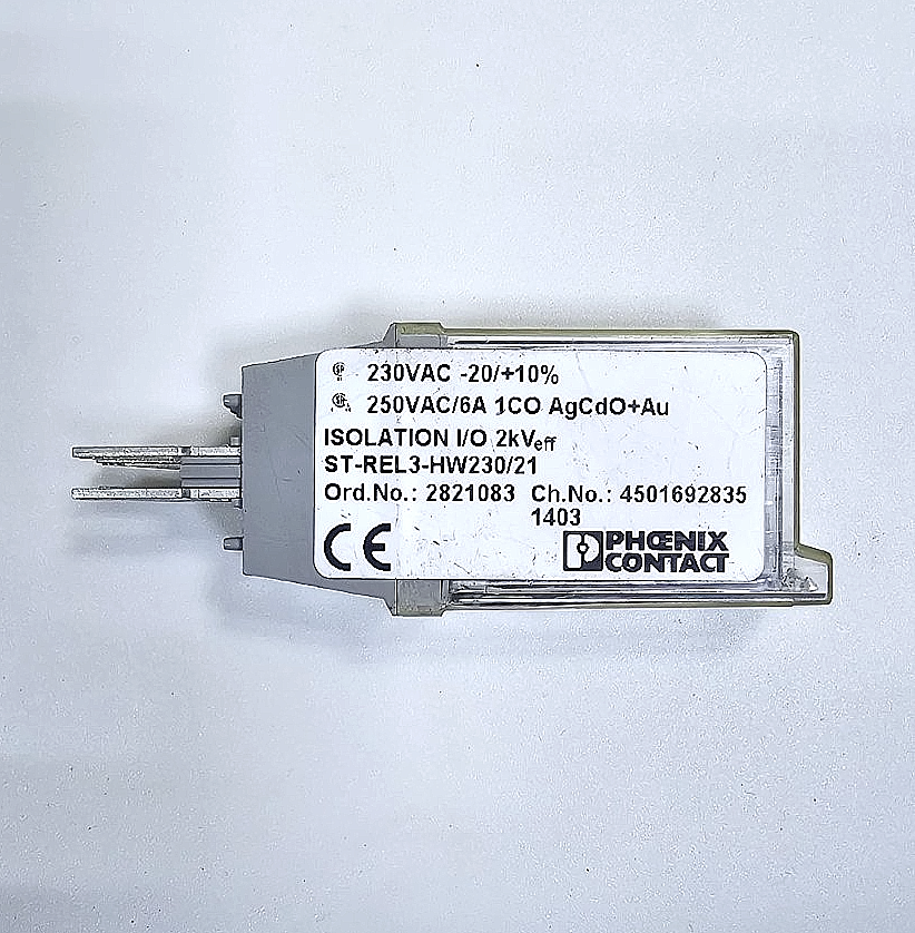 Phoenix Contact STREL3HW230/21 Relay – 230VAC Coil, 250VAC/6A Output, 1CO, 2kV1