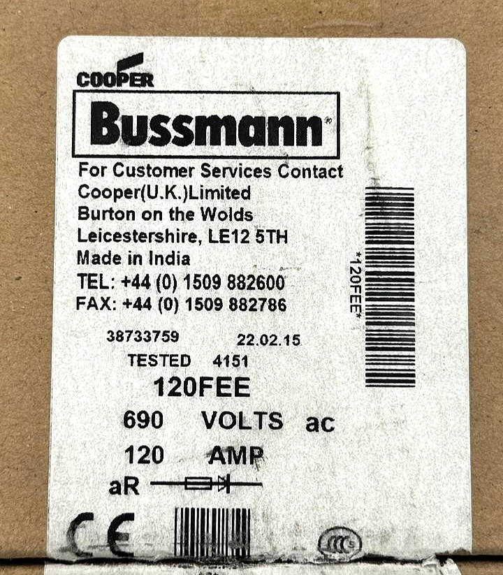 Cooper Bussmann 120FEE Fuse 120A 690V | Made in India ( Pack of 3) - saleem al tamimi electric equipment trading co llc-UAE