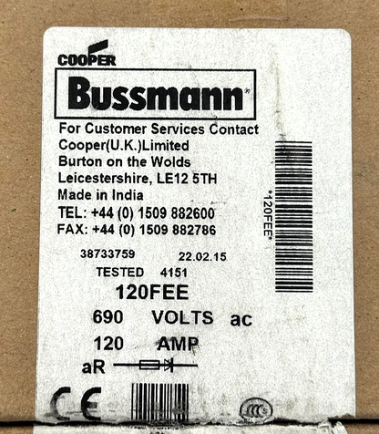 Cooper Bussmann 120FEE Fuse 120A 690V | Made in India ( Pack of 3) - saleem al tamimi electric equipment trading co llc-UAE
