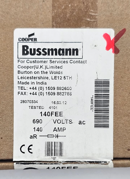 Cooper Bussmann 140FEE Fuse 140A 690V | Made in India ( Pack of 3 pcs ) - saleem al tamimi electric equipment trading co llc-UAE