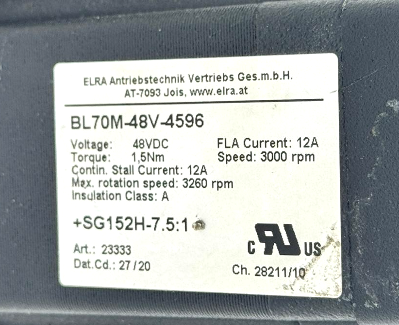 ELRA Antriebstechnik BL70M-48V-4596 Brushless Motor with Gearbox ( 1 pcs ) - saleem al tamimi electric equipment trading co llc-UAE