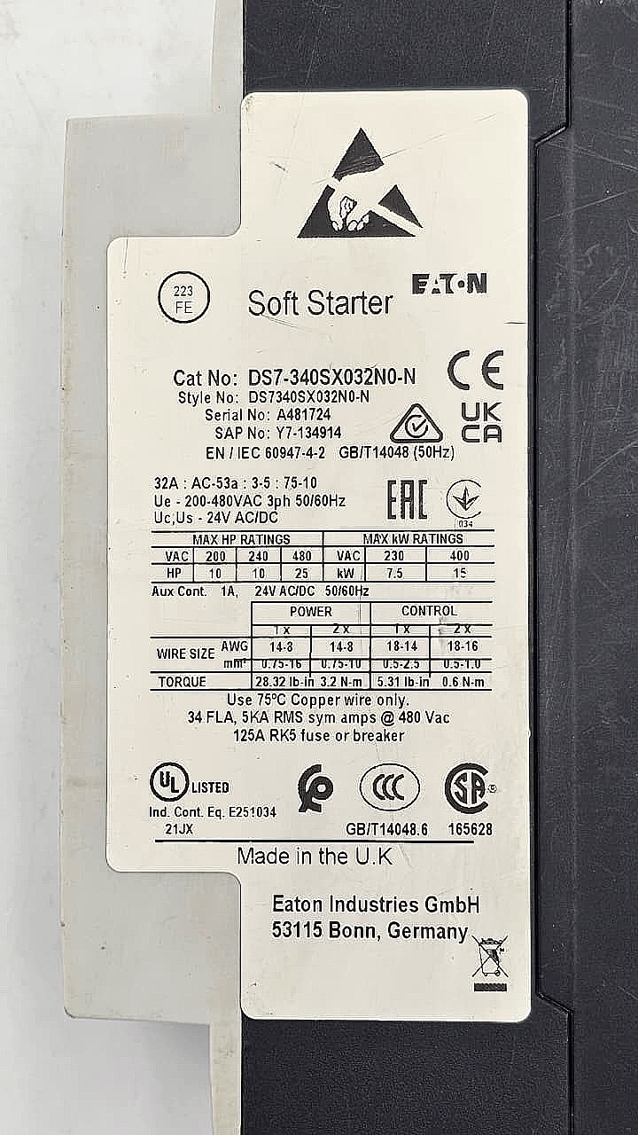 Eaton DS7340SX032N0N Soft Starter – Made in UK ( 1 pcs ) - saleem al tamimi electric equipment trading co llc-UAE