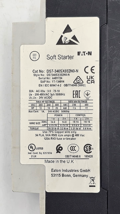 Eaton DS7340SX032N0N Soft Starter – Made in UK ( 1 pcs ) - saleem al tamimi electric equipment trading co llc-UAE