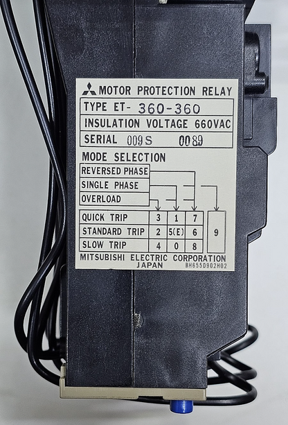 Mitsubishi ET360 Motor Protection Relay | 110360 A | 660VAC | Japan Made - saleem al tamimi electric equipment trading co llc-UAE