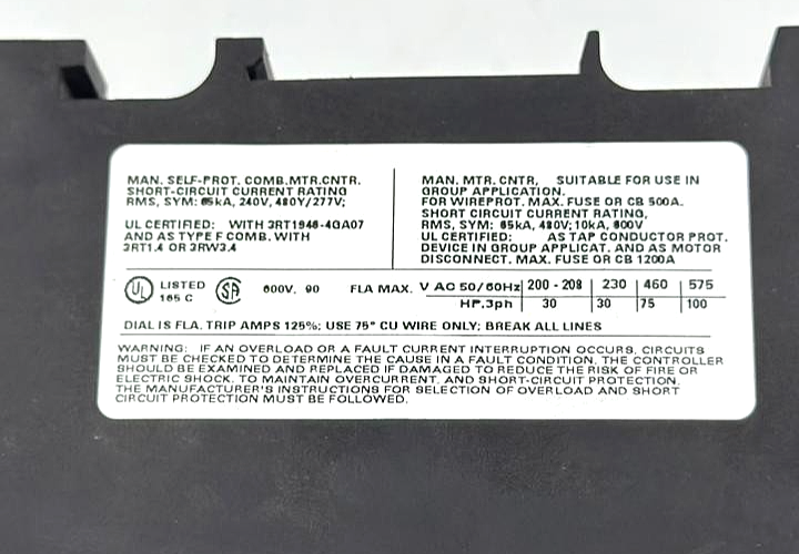 Siemens 3RV10414LA10 motor protection circuit breaker.| 90A | Made in Germany7