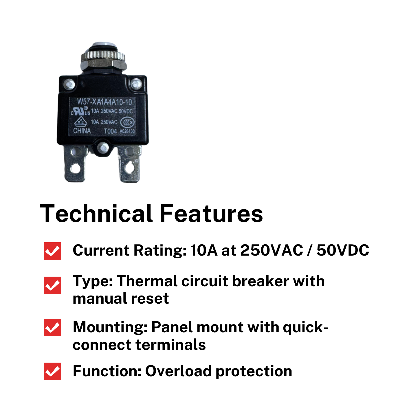 W57XA1A4A1010 Thermal Circuit Breaker 10A 250VAC/50VDC( Pack of 200 pcs) - saleem al tamimi electric equipment trading co llc-UAE